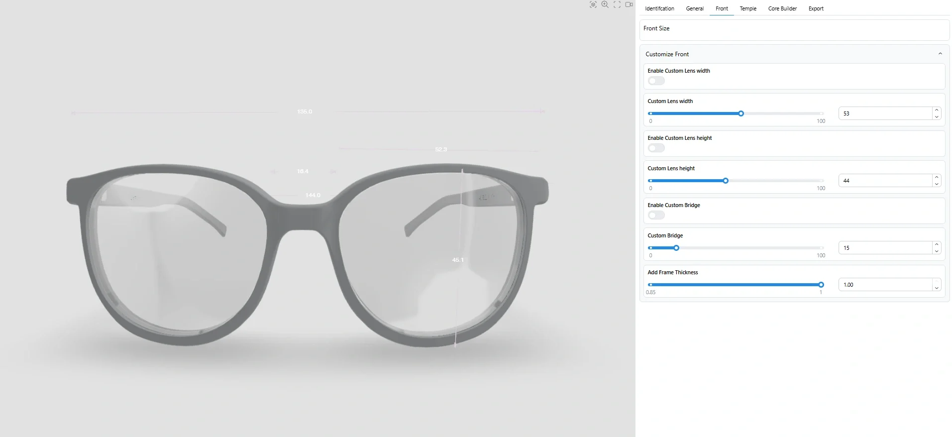 Mission Eyewear customizer interface